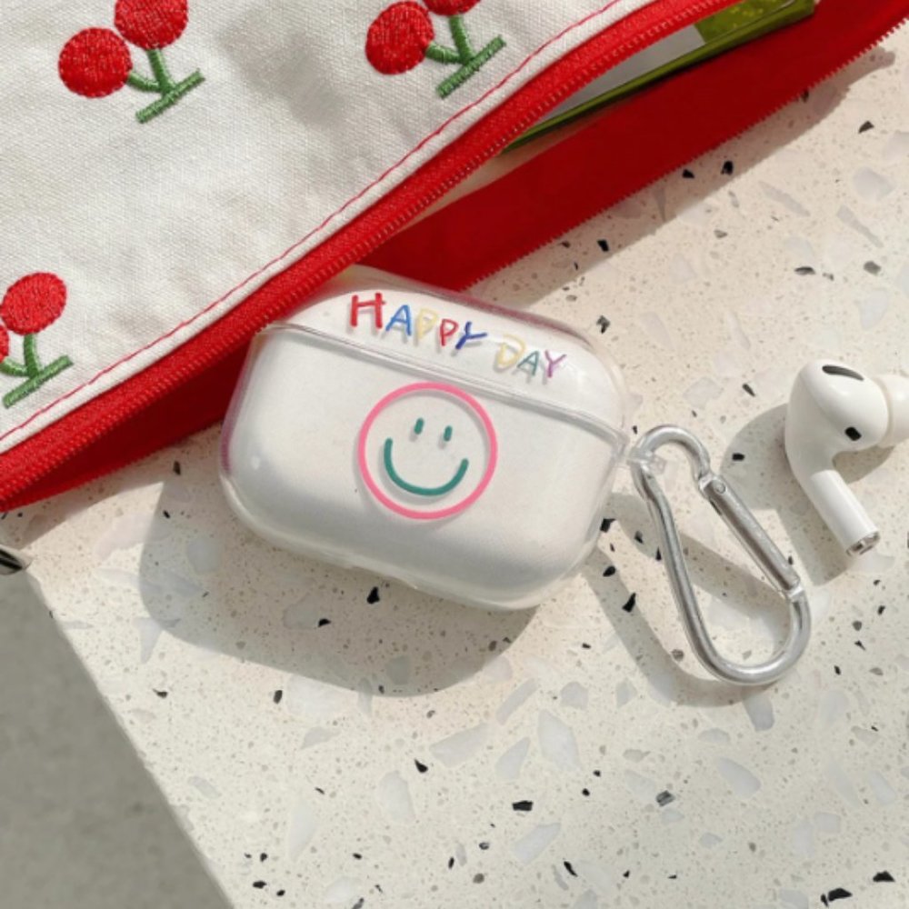 AIRPODS PRO CASE Simple Happy Day Clear Case with Keychain